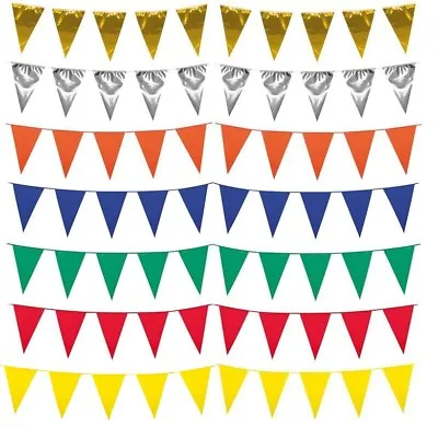10m Long Bunting Plastic Triangular Garland Double Sided Happy Birthday Party  • £4.99