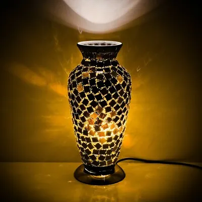 Black Tile Mosaic Glass Vase Lamp - 79BT • £57.50