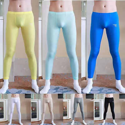 Sexy Mens Long Johns Sleep Bottoms Ice Silk Ultra-thin Lounge Pants Cool Legging • $9.59