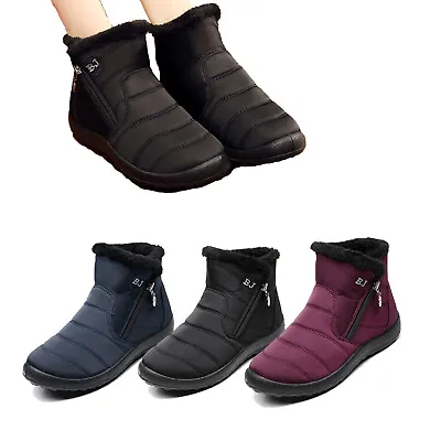 Womens Winter Warm Fur Lined Snow Shoes Ladies Thermal Ankle Boots • £14.98