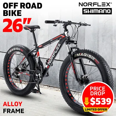 $539 • Buy NORFLEX 26  Mountain Bike Shimano Alloy Fat Tire 21 Speed Suspension Bicycle