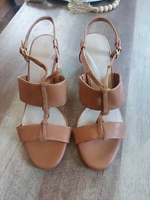 Cole Haan Women's Size 8.5 B Arlta Leather Espadrille Wedge Sandals Tan • $24.99