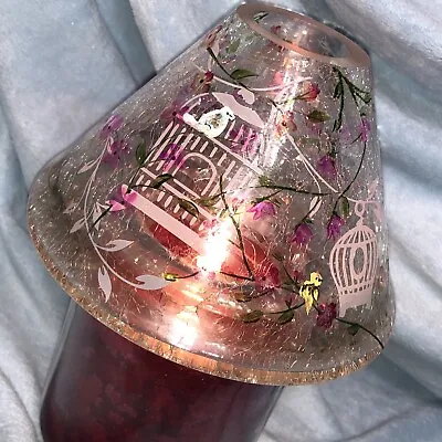 £20.65 • Buy Vintage YANKEE CANDLE  Crackle Glass SHADE Spring Bird Cages Floral Pink