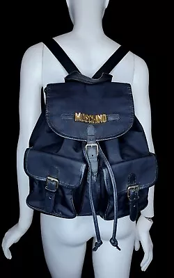 MOSCHINO Redwall Vintage 90s  Backpack Black  Nylon/ Leather Size Medium • $145