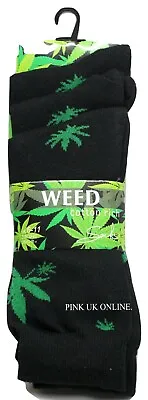 New Black Weed Cannabis Ganja Green Leaf 3-12 Pairs Adults Trainer Socks Unisex • £5.90