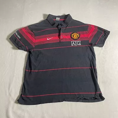 Vintage Nike Manchester United Polo Shirt Large Black Striped AIG Soccer Golf • $22.74