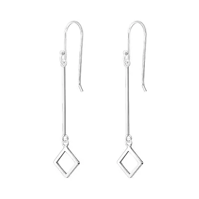 £10.98 • Buy Diamond Bar Open Sterling Silver Long Drop Earrings