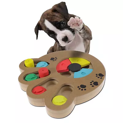 Pet Dog Game IQ Training Toy Wooden Interactive Food Dispensing Puzzle Plate • £11.06