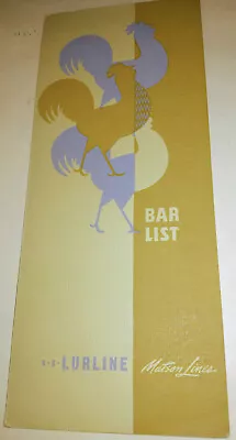 1948 SS Lurline Matson Cruise Line- Bar List Menu-Rare Find 30 Cent Beer Anyone? • $9