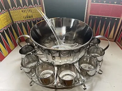 Vitreon Queen's Lusterware Punch Bowl Set Mercury Fade Silver Ombre NOT THORPE! • $175