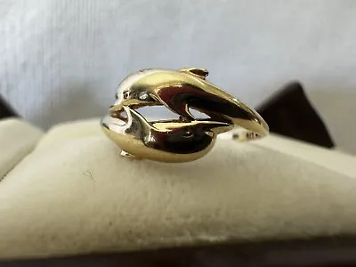 Twin Dolphin Solid 9ct 375 Yellow Gold Ring Size 8 P Marine Ocean Animal • $169