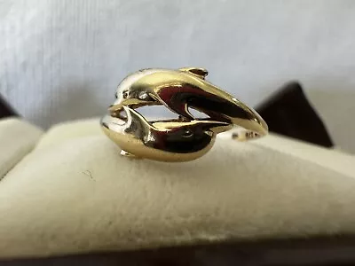 Twin Dolphin Solid 9ct 375 Yellow Gold Ring Size 8 P Marine Ocean Animal • $169