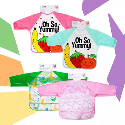 Baby Long Sleeve Bib Feeding Weaning Drinking Messy Play Waterproof Easy On • £3.99