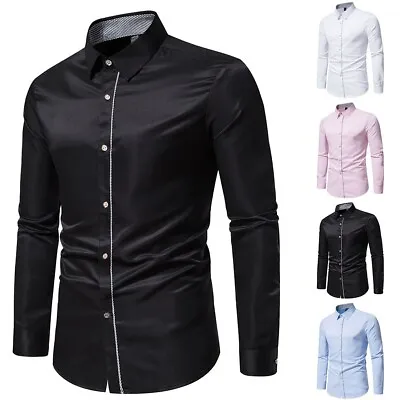 Stylish Daily Holiday Shirt Top Lapel Long Sleeve Mens Solid Color Blouse • £14.92
