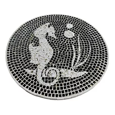 Vintage Mosaic Seahorse Glass Tile Art Piece White & Black 18.5 Inch • $160