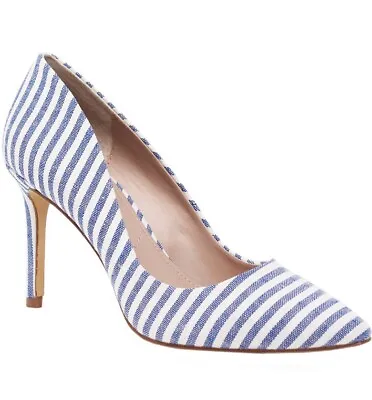 MERONA Striped Heels Stiletto Pointed Toe Pumps Casual Career Cocktail Blue 10 • $24.99