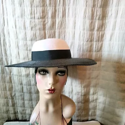 Betmar Black & White Vintage Hat Wide Brim Vtg • $8.99