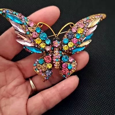 Colorful Luxury Rhinestone Large Butterfly Brooch Pin For Women-Jewelry Box • $17