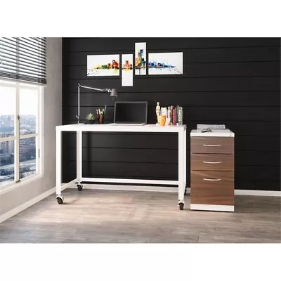 Scranton & Co 48  Modern Metal 4 Wheels Office Mobile Desk In White • $119.99