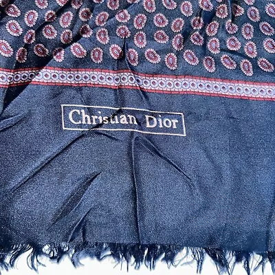 Christian Dior Silk Wool Oblong Scarf Navy Blue Burgundy Turquoise Paisley • $20