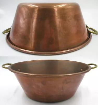 Vintage 14  FRENCH 36cm COPPER JAM PAN 2.10lb Cook Pot 1.2Kg BRASS HANDLES • $56