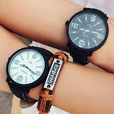 Men Women Glow In The Dark Fx Leather Strap Quartz Sport Wrist Watch Gift  • £6.44