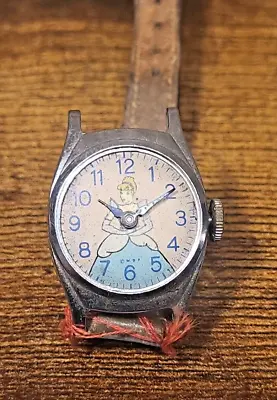 Vintage Disney Cinderella Watch Silver Tone Pink Blue 22mm Manual Wind BROKEN • $7.15