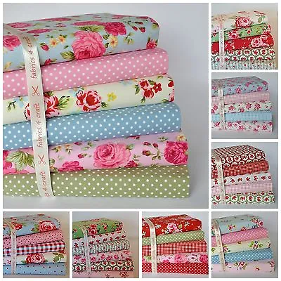 £3.95 • Buy Sewing Fabric Bundles Fat Quarters & Squares 100% Cotton Material Floral Roses
