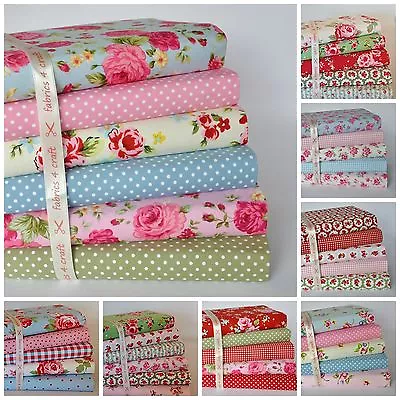 £3.95 • Buy Sewing Fabric Bundles Fat Quarters & Squares 100% Cotton Material Floral Roses