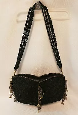 Vintage Beaded Embroidered 4 Beaded Strap Zip Close Evening Purse • $11