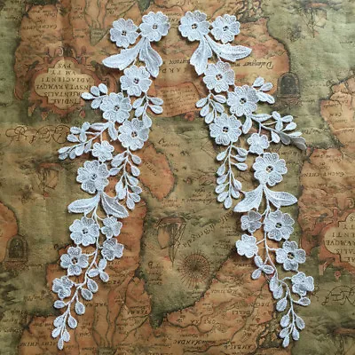 Floral Costume Motif Bridal Evening Dress Lace Applique Embroidery Crafts 1 Pair • £2.99