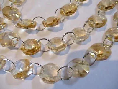 2 YDS GOLDEN CHAMPAGNE GLASS Octagon Beads 14mmCRYSTAL GARLAND SILVER CONNECTOR • $4.99