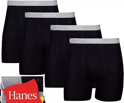 Mens 4 Pack Hanes Black Boxer Briefs  Underwear 100% Cotton S-XL 2XL 3XL • $27.99