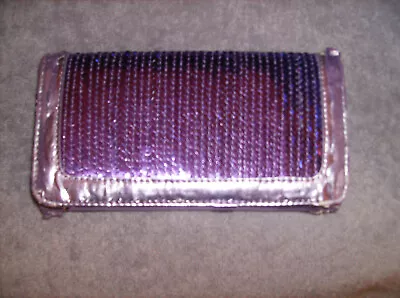 PURPLE SEQUIN WALLET TRIFOLD & CHECKBOOK CREDIT CARDS COIN ZIP New SEE PICS  • $24.99