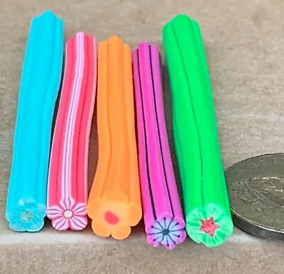 5 Assorted Flowers Fimo Canes Nail Art Tumdee 1:12 Scale Dolls House Set C • $1.25