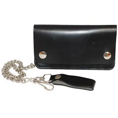 Black Leather Vintage Long Biker Men's Wallet Top Grain Zip Trucker Steel Chain • $24.40