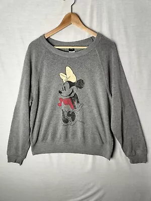 Disney Minnie Mouse Print Grey Round Neck Vintage Jumper - Women's XL • £14.95