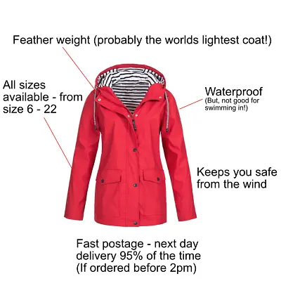 Plus Size Womens Waterproof Raincoat Windproof Rain Jacket Coat • £17.99