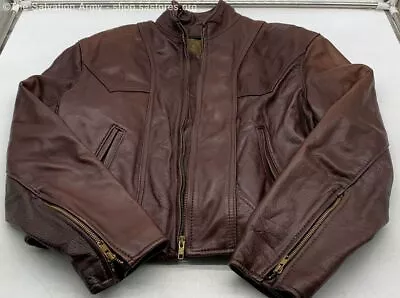 Unbranded Men's Mocha Brown Pocketed Zipper Sleeve Leather Jacket Size 38x22 • $19.99