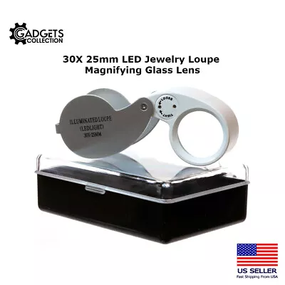 30X 25mm Lighted Illuminated LED Jewelry Eye Loupe Optical Magnifying Glass Lens • $7.49