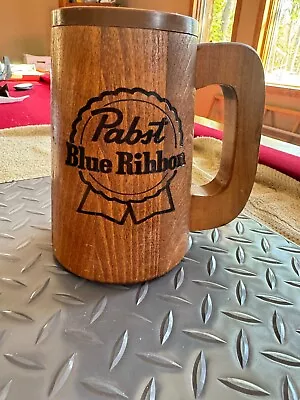 Vintage Pabst Blue Ribbon Wood Beer Mug With Plastic Liner 1970's Stein 6 1/4  • $25