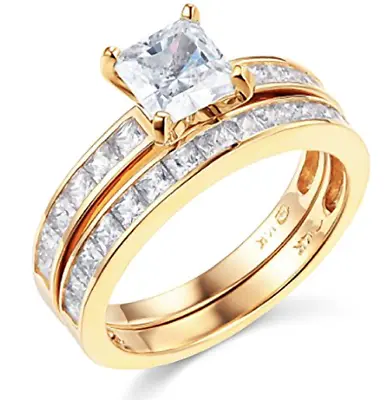 2.90 Ct Princess Engagement Wedding Ring Set Real 14K Yellow Gold Matching Band • $542.88