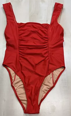 J. Crew Ruched Squareneck One Piece Bathing Suit Swimsuit Red/Orange Size 16 NWT • $29.99