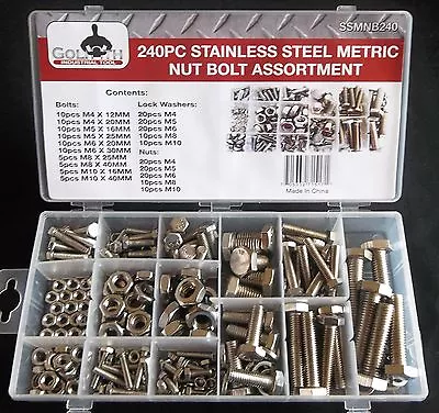 240pc GOLIATH INDUSTRIAL SSMNB240 STAINLESS STEEL METRIC NUT BOLT ASSORTMENT • $29.99