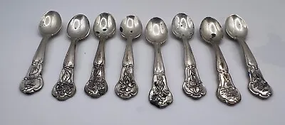 Antique Set 8 Sterling Silver 2.25  Salt Spoons - 8 State Flowers • $50