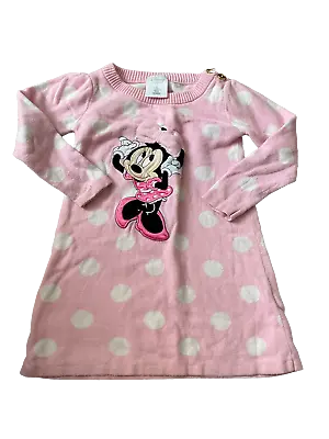 Disney Store Girls Pink And White Spotted Minnie Mouse Jumper Dress Size 2 Years • £0.99