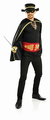 Mens Zorro Costume + Hat M L XL Adult Mexican Masked Bandit Outlaw Fancy Dress • £28.99