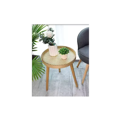 Cane Oak Round Side Table - SLENDER • £67.99