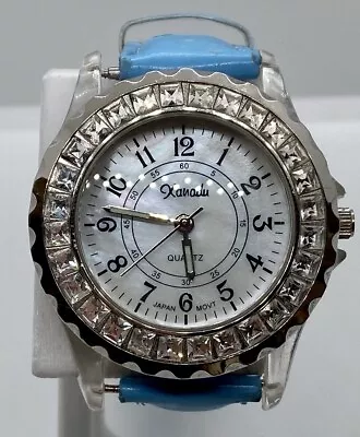 New Ladies XANADU Watch W/Fresh Battery Large Iced Silver Dial Blue Strap • $8.90