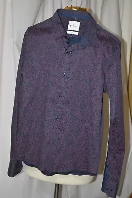 YD Elvis Paisley Slim Fit Shirt Dark Blue And Purple Size 3XS  • $69.99